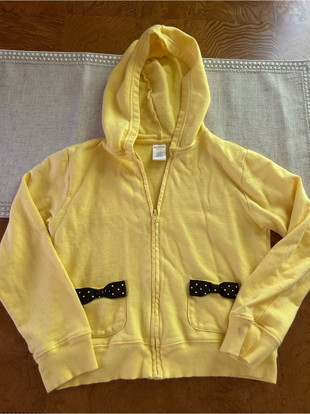 Gymboree Yellow Hooded Zip-Up Sweatshirt with Polka Dot Bow Pockets